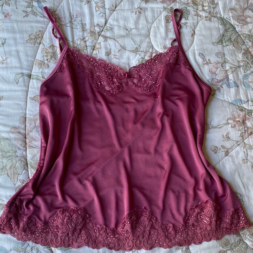 Lane Bryant Magenta Lace Trim Camisole W/ Beading - Picture 1 of 3